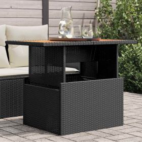 Garden Table Black PE rattan, powder-coated steel, solid acacia wood