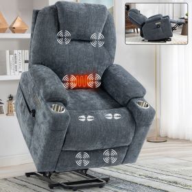 Up to 350 LBS Chenille Power Lift Recliner Chair, Heavy Duty Motion Mechanism with 8-Point Vibration Massage and Lumbar Heating, USB and Type-C P