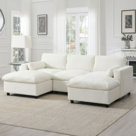 [VIDEO]86.5'' Chenille Modular Sectional Sofa with Storage Pockets, 5 Seat U Shaped Couch Set with Pillows,Free Combination