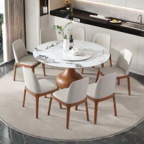 Modern Marble Dining Table, 59" Round Sintered Stone Table for Dining Room, Kitchen, Dinette, Compact Space With Lazy Susan(8 chairs)