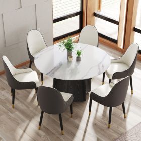 53" Round Marble Dining Table with Black Textured Solid Wood Base, Artificial Marble for 6 People, Dining Room/Living Room Kitchen Dining Table