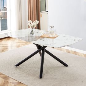 Large rectangular imitation marble dining table, 6-8 seats, 0.39 "black artificial marble countertop, smooth chrome legs