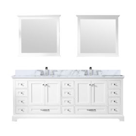 White Double Bath Vanity 84 in. W x 22 in. D, Carrara Marble Top, Faucet Set, and 34 in. Mirrors
