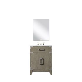 Grey Oak Single Bath Vanity 24 in. W x 18 in. D, Acrylic Countertop, 18 in. Mirror and Faucet Set