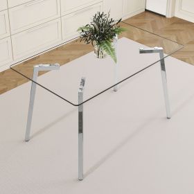 51 * 31.5 inch rectangular dining table: transparent glass paired with silver seven character legs