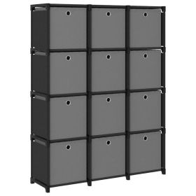 12-Cube Display Shelf with Boxes Black 40.6"x11.8"x55.5" Fabric