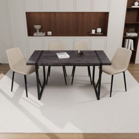 59" MDF black wooden dining table and modern dining chair 4-piece set, medieval wooden kitchen dining table set, rectangular metal base