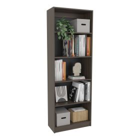Vinton Four-Tier Bookcase with Modern Storage for Books and Decor (Color: Dark Walnut / Black Wengue)