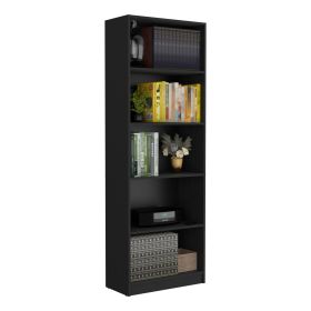Vinton Four-Tier Bookcase with Modern Storage for Books and Decor (Color: Black)