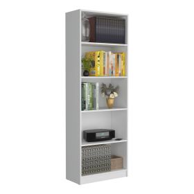 Vinton Four-Tier Bookcase with Modern Storage for Books and Decor (Color: White)