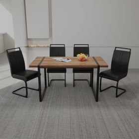 59 " Dining Table Rural Industrial Rectangular MDF Set and PU Armless Dining Chair Set, 4-piece. Kitchen Black Metal Table Leg Dining Chair Set (Color: Wood+black)