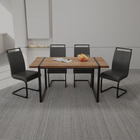 59 " Dining Table Rural Industrial Rectangular MDF Set and PU Armless Dining Chair Set, 4-piece. Kitchen Black Metal Table Leg Dining Chair Set (Color: Wood+gray)