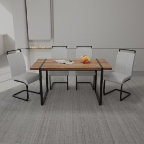59 " Dining Table Rural Industrial Rectangular MDF Set and PU Armless Dining Chair Set, 4-piece. Kitchen Black Metal Table Leg Dining Chair Set (Color: Wood+white)