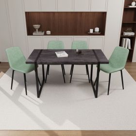 59" MDF dining table and modern dining chair 4-piece set, medieval wooden kitchen dining table set, rectangular metal base (Color: Black+Light Green)