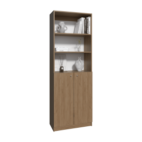 Vinton Two-Door Bookcase with Upper Shelves (Color: Natural Oak / White)