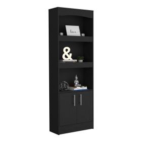 Dozza Bookcase, Three Shelves, Double Door Cabinet, Metal Hardware (Color: Black)