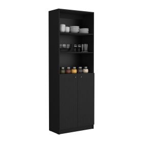 Vinton Two-Door Bookcase with Upper Shelves (Color: Black)