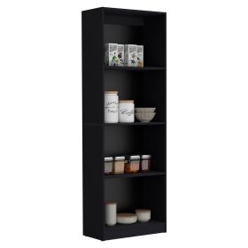 Vinton Bookcase with Spacious Tier-Shelving Design (Color: Black)