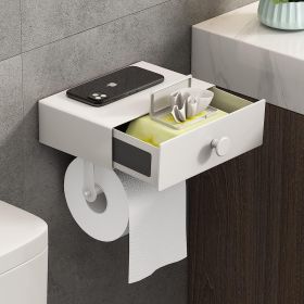 Toilet Paper Holder with Shelf Black Wipes Dispenser for Bathroom Stainless Steel Toilet Paper Holder with Storage Drawer Adhesive Wall Mount Sma (Color: Matte White)