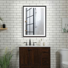4 Size LED Bathroom Mirror;  Backlit and Front Lighted Mirror for Bathroom;  Wall Mounted Bathroom Vanity Framed Mirror Includes Dimmer;  ; Defog (Color: Matte Black, size: 24"*32")