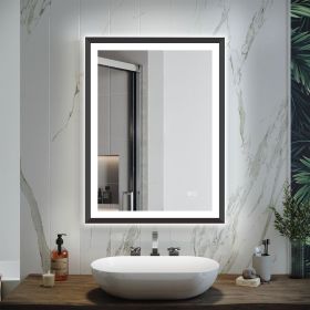 4 Size LED Bathroom Mirror;  Backlit and Front Lighted Mirror for Bathroom;  Wall Mounted Bathroom Vanity Framed Mirror Includes Dimmer;  ; Defog (Color: Matte Black, size: 28"*36")