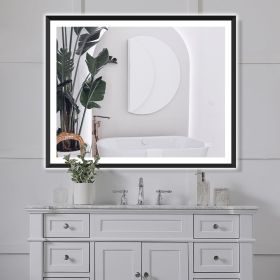 4 Size LED Bathroom Mirror;  Backlit and Front Lighted Mirror for Bathroom;  Wall Mounted Bathroom Vanity Framed Mirror Includes Dimmer;  ; Defog (Color: Matte Black, size: 40"*32")