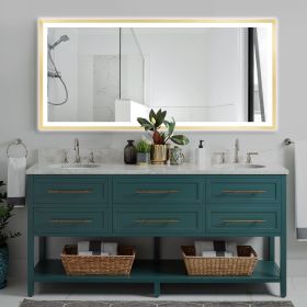 4 Size LED Bathroom Mirror;  Backlit and Front Lighted Mirror for Bathroom;  Wall Mounted Bathroom Vanity Framed Mirror Includes Dimmer;  ; Defog (Color: Brushed Gold, size: 60"*28")