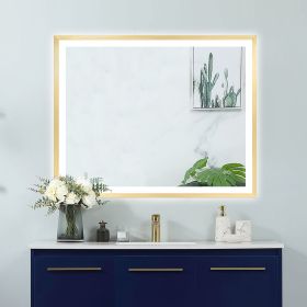 4 Size LED Bathroom Mirror;  Backlit and Front Lighted Mirror for Bathroom;  Wall Mounted Bathroom Vanity Framed Mirror Includes Dimmer;  ; Defog (Color: Brushed Gold, size: 40"*32")