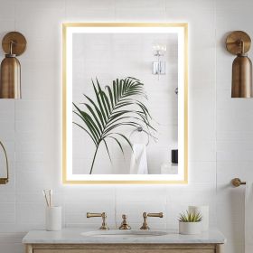 4 Size LED Bathroom Mirror;  Backlit and Front Lighted Mirror for Bathroom;  Wall Mounted Bathroom Vanity Framed Mirror Includes Dimmer;  ; Defog (Color: Brushed Gold, size: 24"*32")