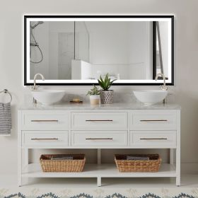 4 Size LED Bathroom Mirror;  Backlit and Front Lighted Mirror for Bathroom;  Wall Mounted Bathroom Vanity Framed Mirror Includes Dimmer;  ; Defog (Color: Matte Black, size: 60"*28")