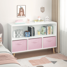 Kids bookcase with Collapsible Fabric Drawers, Children's Book Display, Toy Storage Cabinet Organizer, White/Pink (Color: White+Pink, Material: MDF)