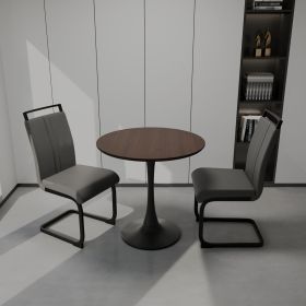 31.5 " White circular dining table, tulip dining table, kitchen dining table for 2-4 people, MDF tabletop and base (Color: Walnut+Grey UP+Black Leg)