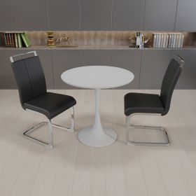 31.5 " White circular dining table, tulip dining table, kitchen dining table for 2-4 people, MDF tabletop and base (Color: White+ Blck PU+Plating Leg)