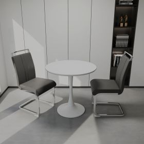 31.5 " White circular dining table, tulip dining table, kitchen dining table for 2-4 people, MDF tabletop and base (Color: White+ Grey Pu+Plating Leg)
