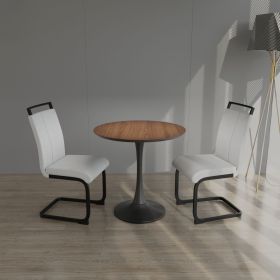 31.5 " White circular dining table, tulip dining table, kitchen dining table for 2-4 people, MDF tabletop and base (Color: Walnut+White UP+Black Leg)