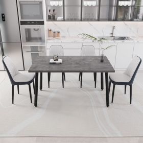 55.12-70.87" expandable rectangular dining table that can accommodate 4-6 people, equipped with 4 PU fabric thick padded dining chairs (Color: Grey+White+Blue)