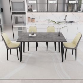 55.12-70.87" expandable rectangular dining table that can accommodate 4-6 people, equipped with 4 PU fabric thick padded dining chairs (Color: Grey+Beige)