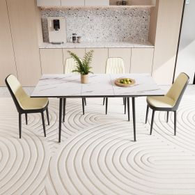 47"-63" expandable dining table set for 2-6 people, equipped with PU fabric thick cushioned dining chair and an elegant and spacious dining table (Color: White+Grey)