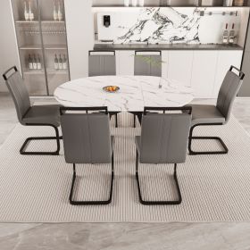 47-63" expandable circular dining table set for 4-6 people (Color: White+Grey)