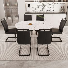 47-63" expandable circular dining table set for 4-6 people (Color: White+Black)