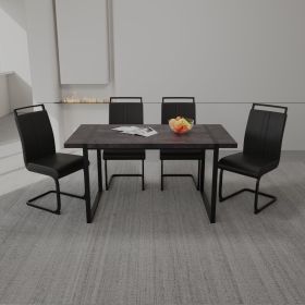 59 " Dining Table Rural Industrial Rectangular MDF Set and PU Armless Dining Chair Set, 4-piece. Kitchen Black Metal Table Leg Dining Chair Set (Color: Black)