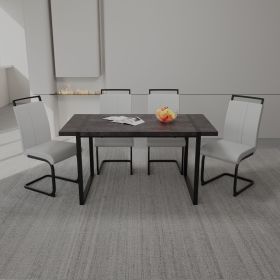 59 " Dining Table Rural Industrial Rectangular MDF Set and PU Armless Dining Chair Set, 4-piece. Kitchen Black Metal Table Leg Dining Chair Set (Color: Black+White)