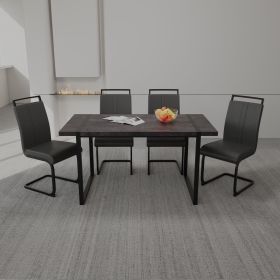 59 " Dining Table Rural Industrial Rectangular MDF Set and PU Armless Dining Chair Set, 4-piece. Kitchen Black Metal Table Leg Dining Chair Set (Color: Black+Grey)