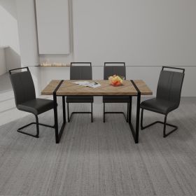 59 " Dining Table Rural Industrial Rectangular MDF Set and PU Armless Dining Chair Set, 4-piece. Kitchen Black Metal Table Leg Dining Chair Set (Color: Light wood+gray)