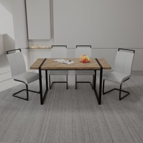 59 " Dining Table Rural Industrial Rectangular MDF Set and PU Armless Dining Chair Set, 4-piece. Kitchen Black Metal Table Leg Dining Chair Set (Color: Light wood+white)