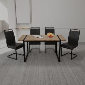59 " Dining Table Rural Industrial Rectangular MDF Set and PU Armless Dining Chair Set, 4-piece. Kitchen Black Metal Table Leg Dining Chair Set (Color: Light wood+black)