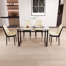 51" 4 person glass dining table set, kitchen set with black metal leg dining table and chairs (Color: as picture)