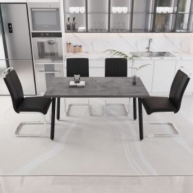 55.12-70.87" expandable square dining table set that can accommodate 4-6 people, equipped with 4 C-shaped tubular cushioned armless dining chair (Color: Grey+Black)