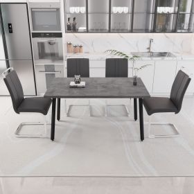 55.12-70.87" expandable square dining table set that can accommodate 4-6 people, equipped with 4 C-shaped tubular cushioned armless dining chair (Color: Grey)