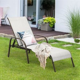 1PC Adjustable Patio Chaise Folding Lounge Chair with Backrest Adjustable Tilt Armrest (Color: Gray)